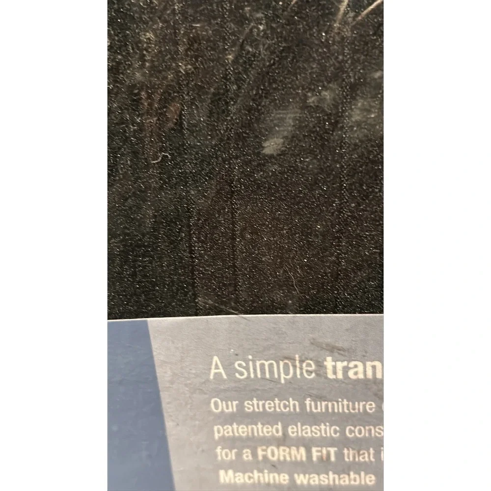 Sure Fit Stretch Pinstripe Black Damask 2pc Sofa Slipcover 74-96in Box Cushion